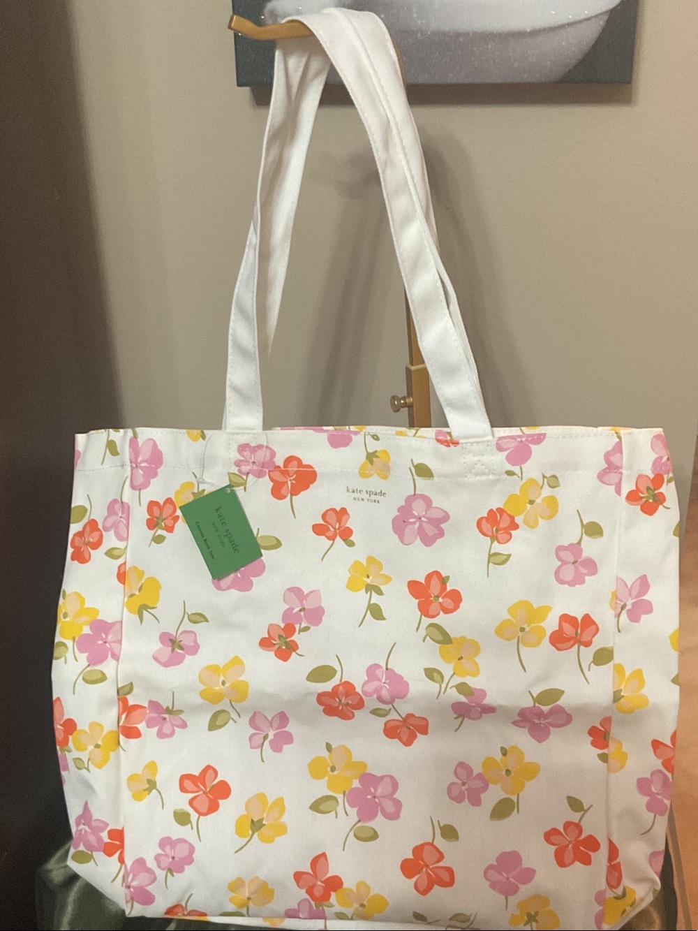 kate spade New York White Floral Canvas Tote Bag